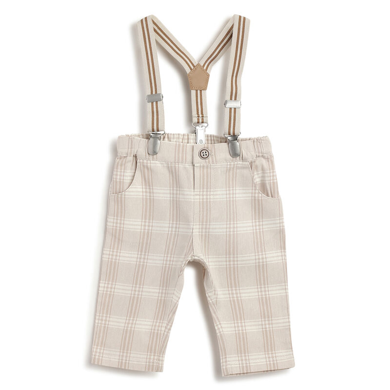 Boys Medium Natural Checked Trouser image number 0